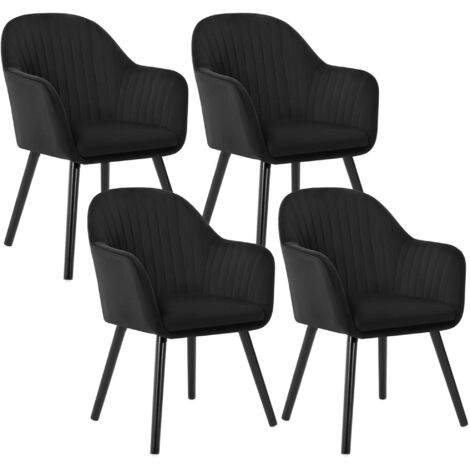 Woltu – Lot de 4 chaises de salle à manger – Assise en velours noir – Dossier incurvé pour confort – Hauteur d'assise 44 cm – Capacité 120 kg