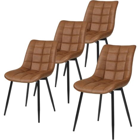 Woltu – Lot de 4 chaises de salle à manger – Assise rembourrée en similicuir – Pieds en métal noir – Confort ergonomique – Couleur brun clair
