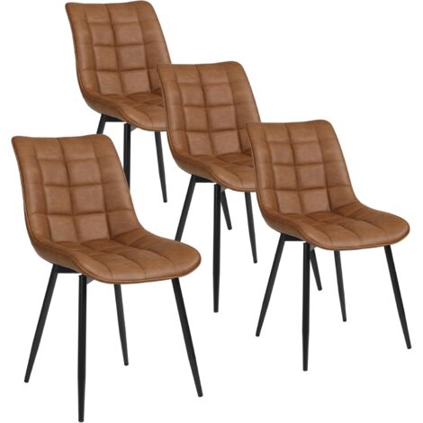 Woltu – Lot de 4 chaises de salle à manger – Assise rembourrée simili cuir épais – Pieds en métal – Hauteur 85,5 cm – Couleur brun clair