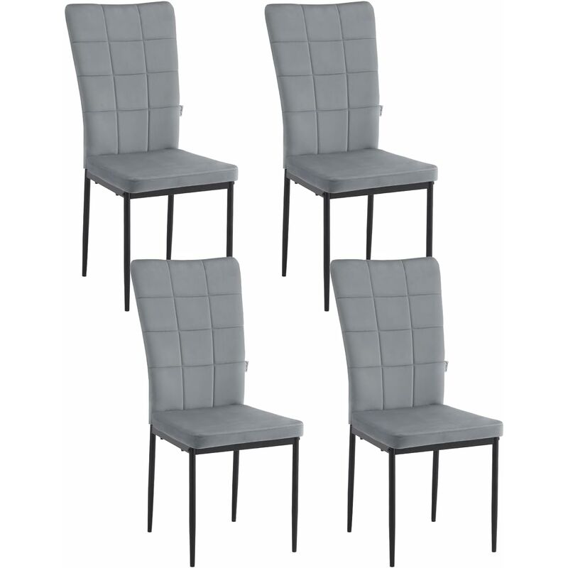 Woltu - Lot de 4 Chaises de Salle à Manger avec Pieds en Métale Velours, Chaises Dossier Haut, pour Salon, Chambre à Coucher, Gris foncé