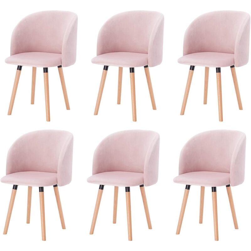 Woltu - Lot de 6 Chaises de Salle à Manger Chaise de Cuisine Rembourrée Assise en Velours, Fauteuil de Repas, Rose
