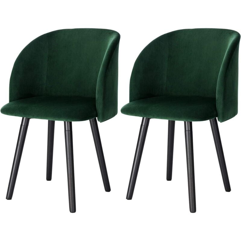 Woltu - Lot de 2 Chaises de Salle à Manger Chaise de Cuisine Rembourrée Assise en Velours, Fauteuil de Repas, Vert Foncé