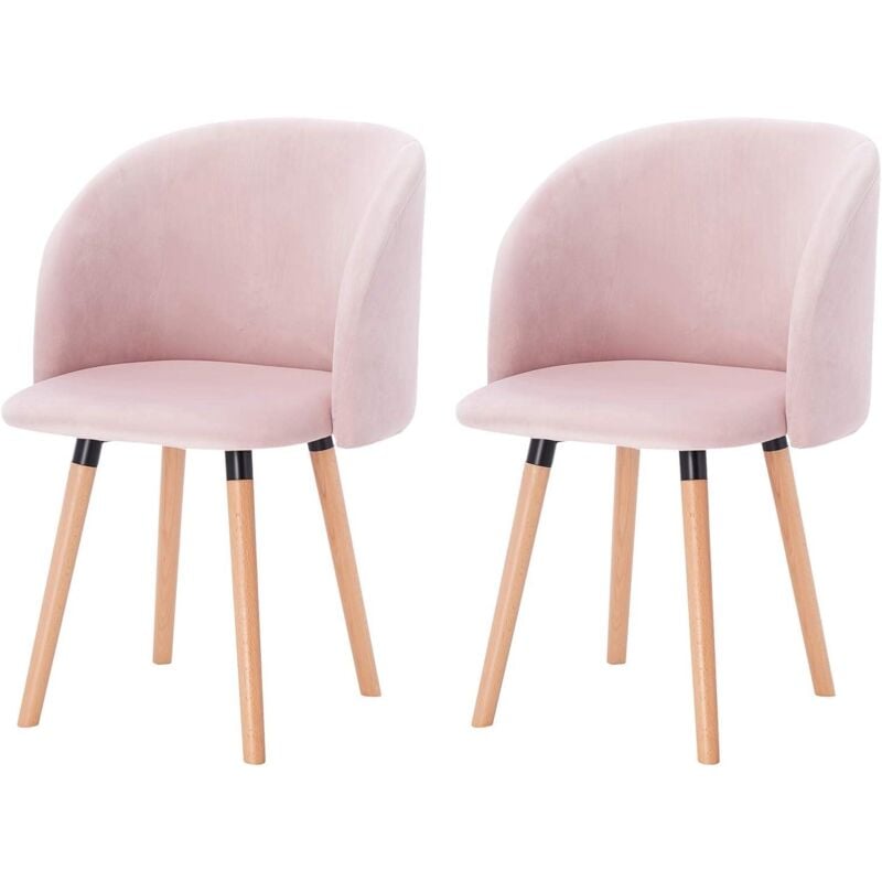 Woltu - Lot de 2 Chaises de Salle à Manger Chaise de Cuisine Rembourrée Assise en Velours, Fauteuil de Repas, Rose