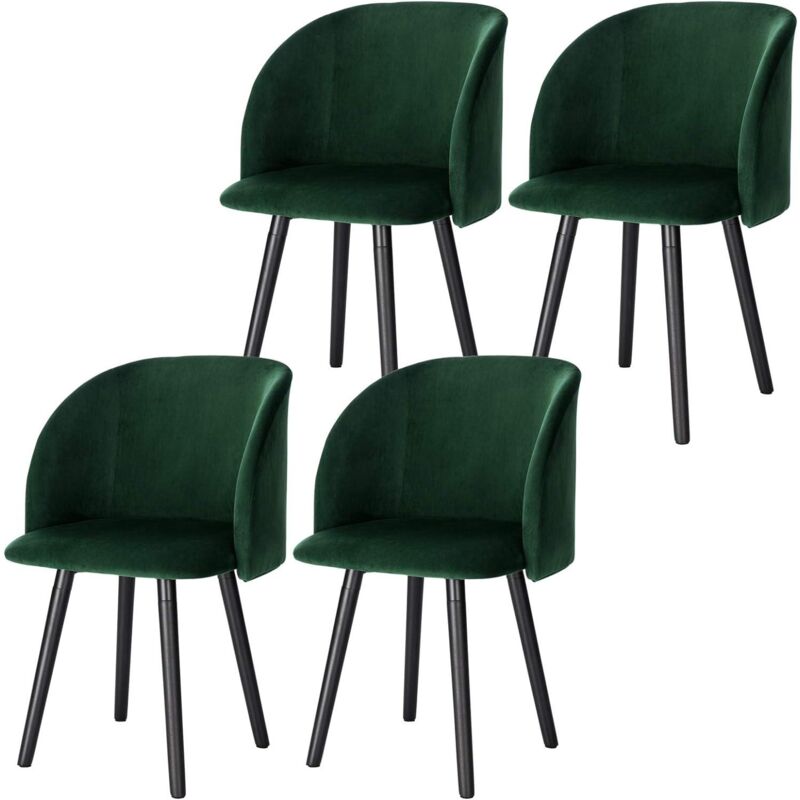 Woltu - Lot de 4 Chaises de salle à manger Chaise de Cuisine Rembourrée Assise en Velours, Fauteuil de Repas, Vert Foncé
