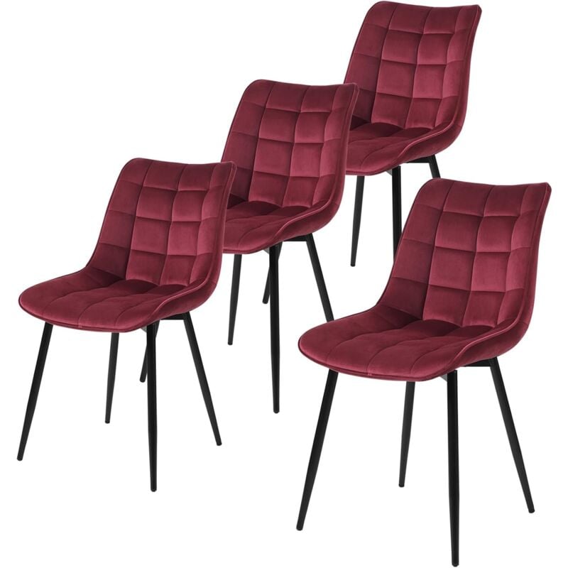 Woltu - Lot de 4 Chaises de salle à manger Chaise de cuisine scandinaves en velours, Pieds en métal, Bordeaux