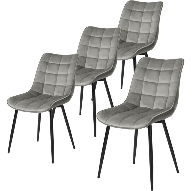 Woltu - Lot de 4 Chaises de salle à manger Chaise de cuisine scandinaves en velours, Pieds en métal, Gris Clair