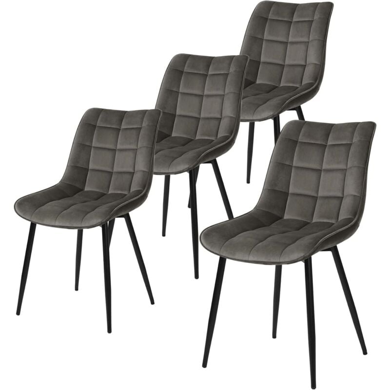 Lot de 4 Chaises de salle à manger WOLTU, Chaise de cuisine scandinaves en velours, Pieds en métal, Gris foncé