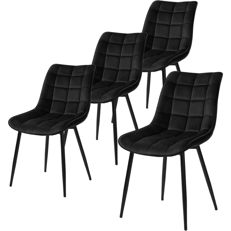 Woltu - Lot de 4 Chaises de salle à manger Chaise de cuisine scandinaves en velours, Pieds en métal, Noir