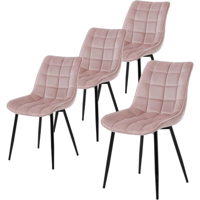 Woltu - Lot de 4 Chaises de salle à manger Chaise de cuisine scandinaves en velours, Pieds en métal, Rose