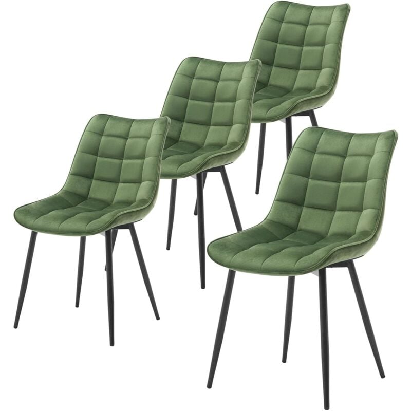 Woltu - Lot de 4 Chaises de salle à manger Chaise de cuisine scandinaves en velours, Pieds en métal, Vert Foncé