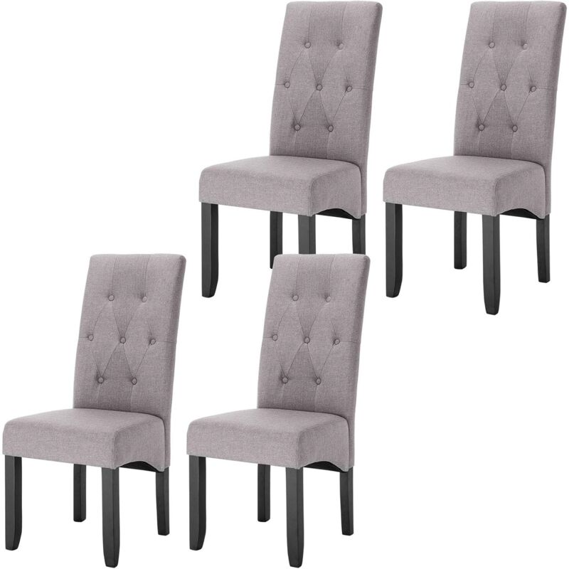 Woltu - Lot de 4 Chaises de salle à manger Chaises de Cuisine rembourrée en Lin, Pieds en Bois Massif, Gris Clair