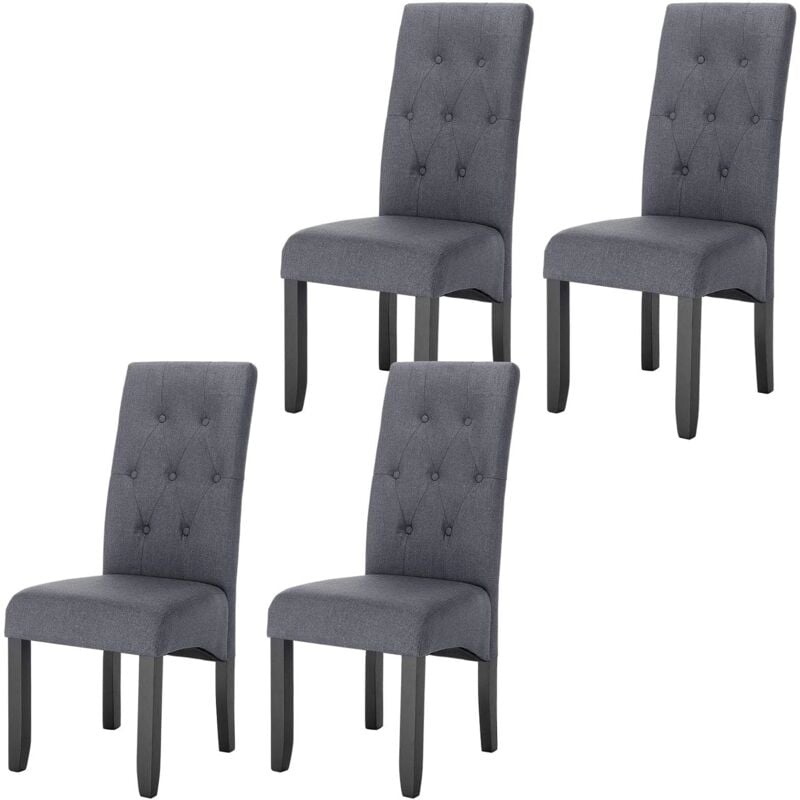 Woltu - Lot de 4 Chaises de salle à manger Chaises de Cuisine rembourrée en Lin, Pieds en Bois Massif, Gris Foncé