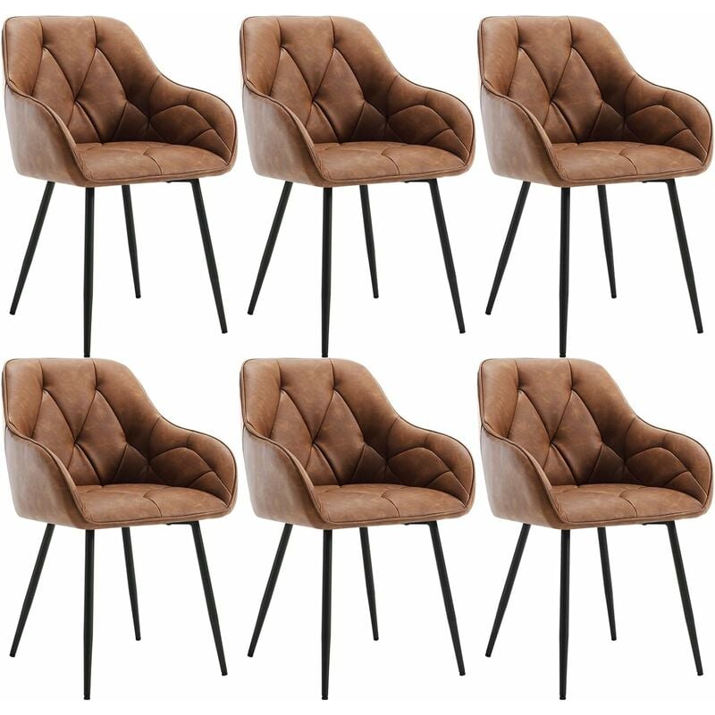 Woltu - Lot de 6 Chaises de Salle à Manger en Simili Cuir Vintage, Pieds en Métal, Chaise de Cuisine avec Dossier, Accoudoirs, Chaise pour Salon,