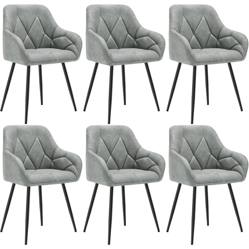 Woltu - Lot de 6 Chaises de Salle à Manger en Simili Cuir, Chaise de Cuisine avec Dossier, Accoudoirs, Pieds en Métal, Chaise Ergonomique,Gris