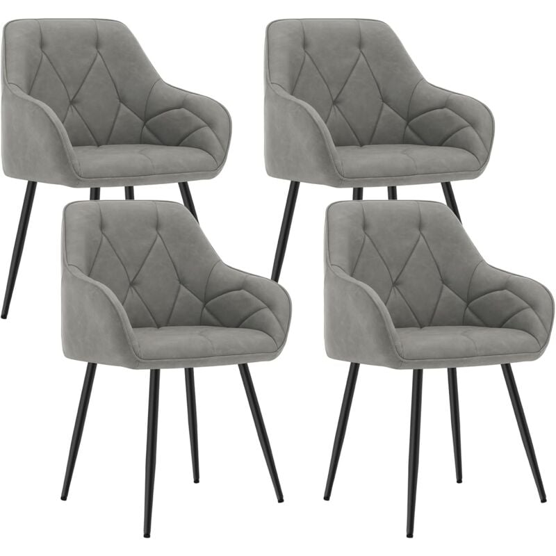 Woltu - Lot de 4 Chaises de Salle à Manger en Simili Cuir, Chaise de Cuisine avec Dossier, Accoudoirs, Pieds en Métal, Chaise Ergonomique,Gris Foncé