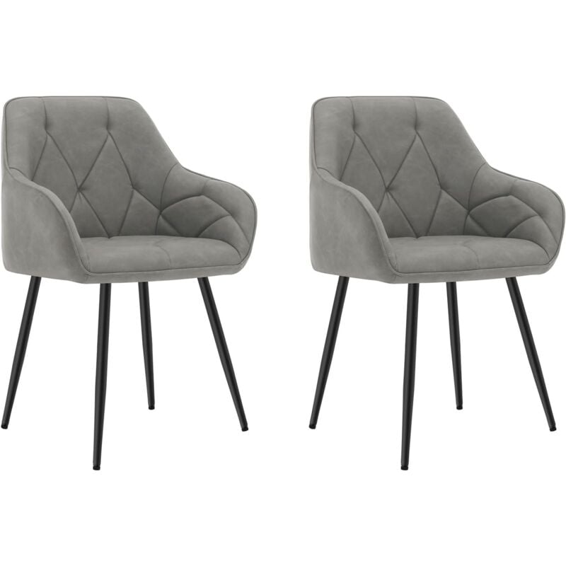 Woltu - Lot de 2 Chaises de Salle à Manger en Simili Cuir, Chaise de Cuisine avec Dossier, Accoudoirs, Pieds en Métal, Chaise Ergonomique,Gris Foncé