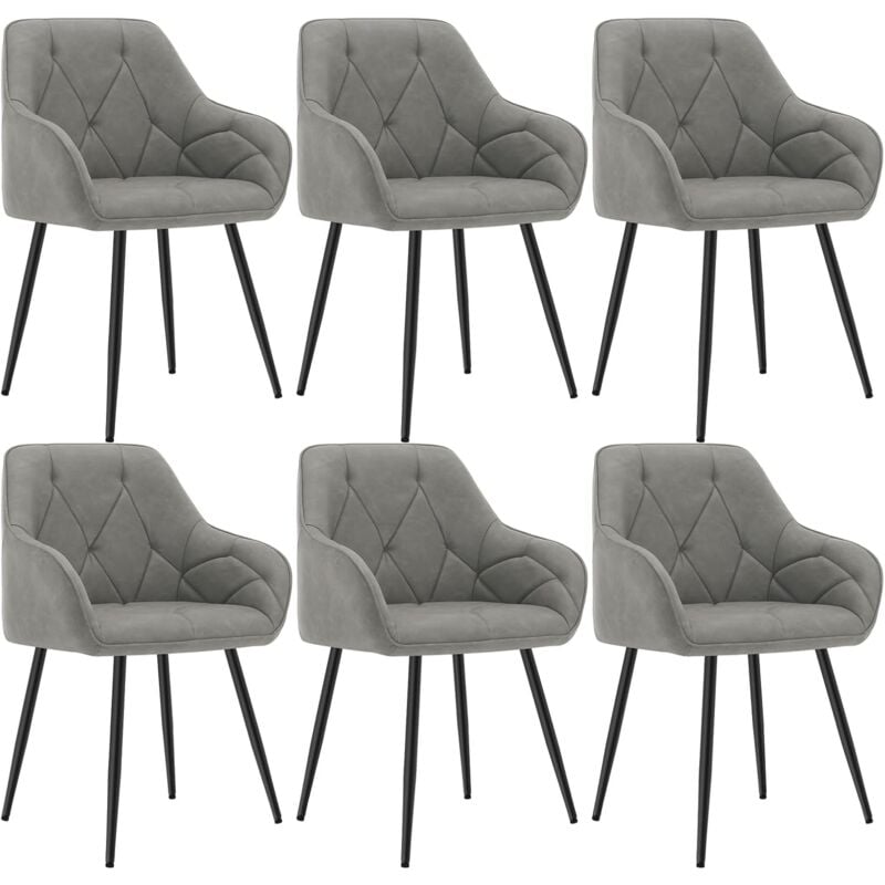 Woltu - Lot de 6 Chaises de Salle à Manger en Simili Cuir, Chaise de Cuisine avec Dossier, Accoudoirs, Pieds en Métal, Chaise Ergonomique,Gris Foncé