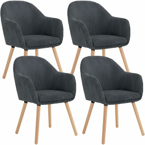 WOLTU Lot de 4 Chaises de Salle à Manger en Velours Côtelé + Bois Massif, Chaise de Cuisine 41 x 39 x 83, 5 cm, Chaise Ergonomique avec Accoudoir, Gris Foncé