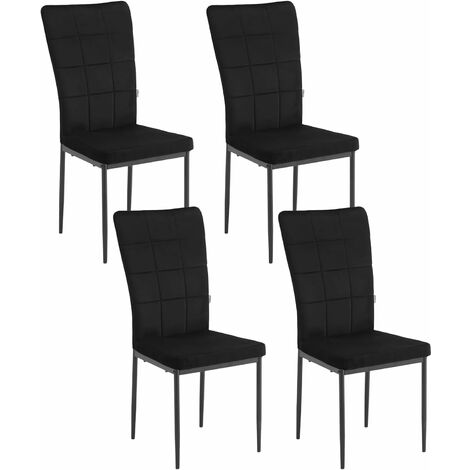 Woltu – Lot de 4 chaises de salle à manger en velours noir – Pieds en métal – Dossier haut – Dimensions 43x59.5x96.5 cm – Capacité 150 kg
