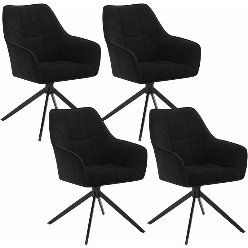 Woltu - Lot de 4 Chaises de Salle à Manger Pivoter à 360°en Chenille + velours côtelé + métal, 45 x 41 x 86cm, Chaise de Cuisine avec Dossier, Noir