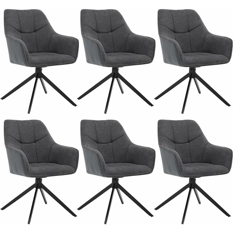 Woltu - Lot de 6 Chaises de Salle à Manger Pivoter à 360°en Chenille + velours côtelé + métal, 45 x 41 x 86cm, Chaise de Cuisine avec Dossier, Gris
