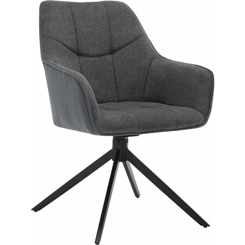 Woltu - Chaise de Salle à Manger Pivoter à 360°en Chenille + velours côtelé + métal, 45 x 41 x 86cm, Chaise de Cuisine avec Dossier, Gris Foncé