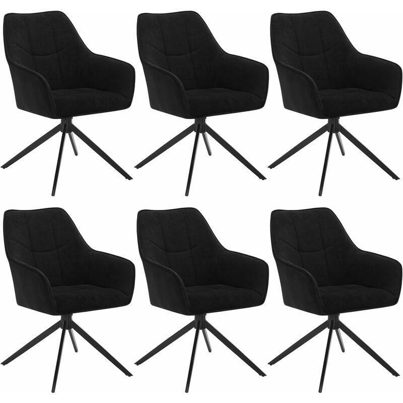 Woltu - Lot de 6 Chaises de Salle à Manger Pivoter à 360°en Chenille + velours côtelé + métal, 45 x 41 x 86cm, Chaise de Cuisine avec Dossier, Noir