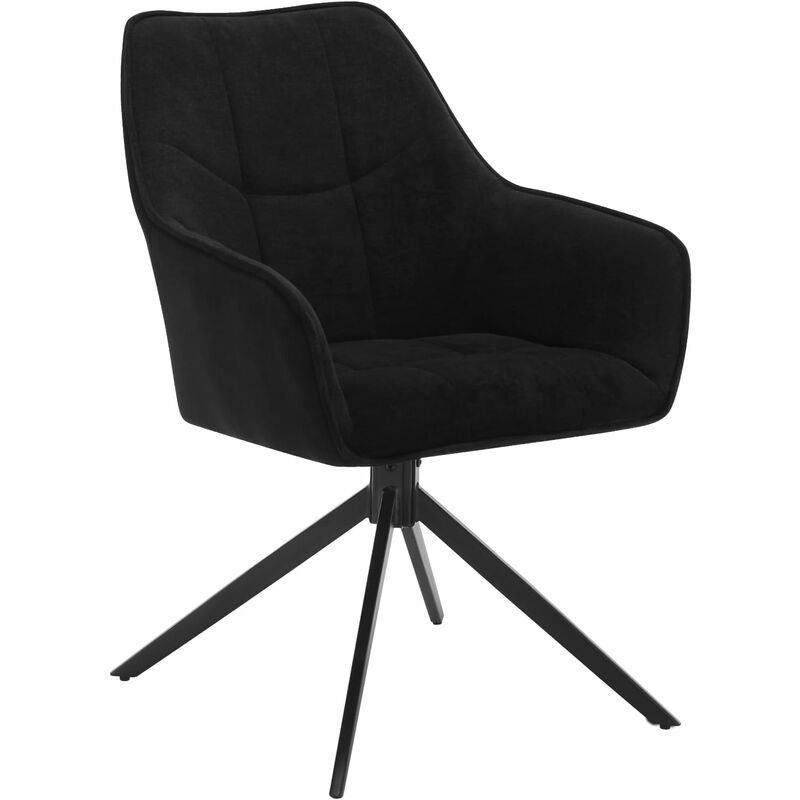 Woltu - Chaise de Salle à Manger Pivoter à 360°en Chenille + velours côtelé + métal, 45 x 41 x 86cm, Chaise de Cuisine avec Dossier, Noir