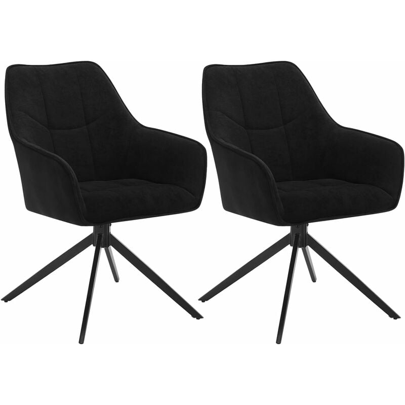 Woltu - Lot de 2 Chaises de Salle à Manger Pivoter à 360°en Chenille + velours côtelé + métal, 45 x 41 x 86cm, Chaise de Cuisine avec Dossier, Noir