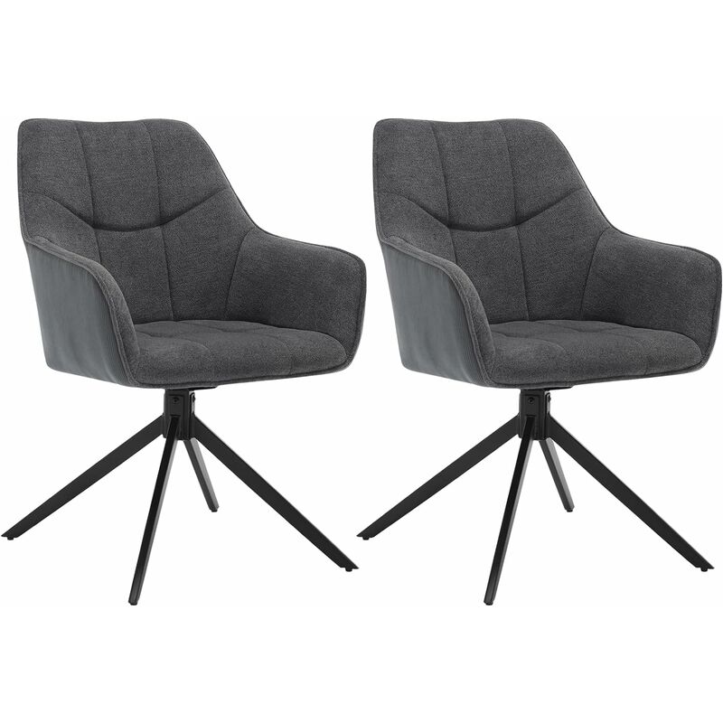 Woltu - Lot de 2 Chaises de Salle à Manger Pivoter à 360°en Chenille + velours côtelé + métal, 45 x 41 x 86cm, Chaise de Cuisine avec Dossier, Gris