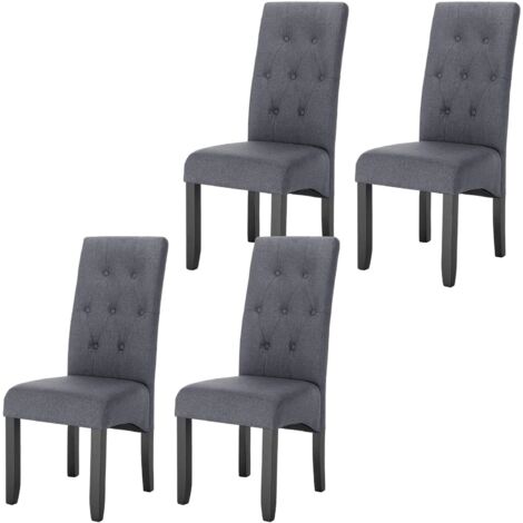 Woltu – Lot de 4 chaises de salle à manger – Rembourrées en lin respirant – Pieds en bois massif – Gris foncé – Dossier ergonomique 63cm