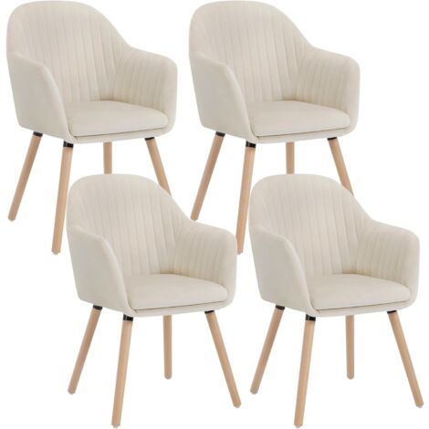 Woltu – Lot de 4 chaises de salle à manger – Siège en velours crème – Pieds en bois massif – Confort ergonomique pour repas familiaux