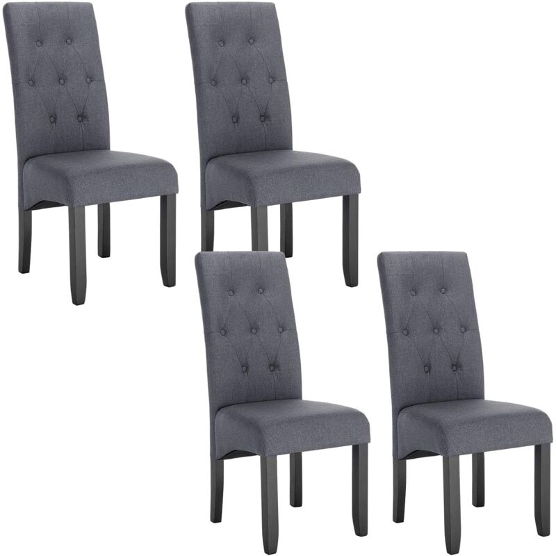 Woltu - Lot de 4 Chaises de salle à manger Pied en Bois Massif, Assise en Lin, Gris Foncé, 47 x 42 x 107cm