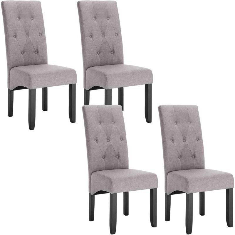 Woltu - Lot de 4 Chaises de salle à manger Pied en Bois Massif, Assise en Lin, Gris Clair, 47 x 42 cm x 107 cm