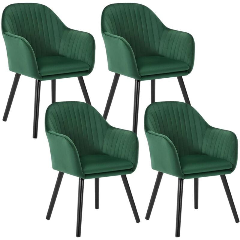 Woltu - Lot de 4 Chaises de salle à manger Assise en Velours, Chaise pour Cuisine/Salon/Café, Vert Foncé