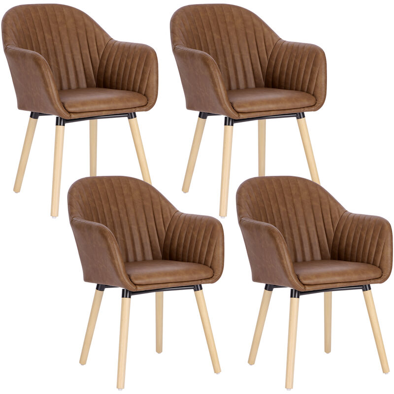 Woltu - 4 x Chaise de Salle à Manger en Similicuir Surface, Pieds en Bois Massif, Chaise de Salon, Marron BH336br-4