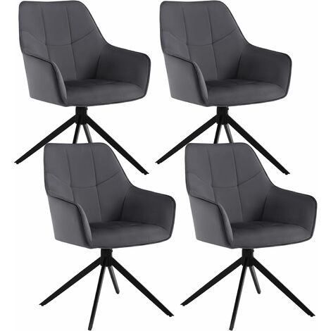 Woltu – Lot de 4 chaises pivotantes 360° en velours et métal – Dossier ergonomique – Dimensions assise 41x45cm – Charge max 150kg – Gris foncé