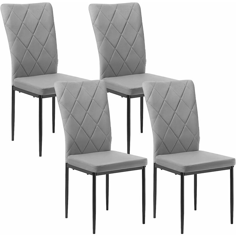 Lot de 4 Chaises Salle à Manger Woltu Chaise de Cuisine en Velours, Siège Rembourré, Pieds en Métal, Gris foncé