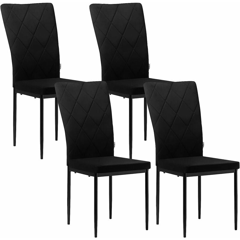 Woltu - Lot de 4 Chaises Salle à Manger Chaise de Cuisine en Velours, Siège Rembourré, Pieds en Métal, Noir