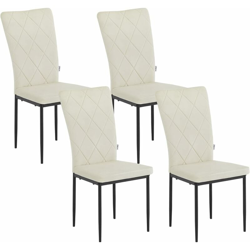Woltu - Lot de 4 Chaises Salle à Manger en Velours et Métal, Chaise de Cuisine avec Dossier Haut, Crème