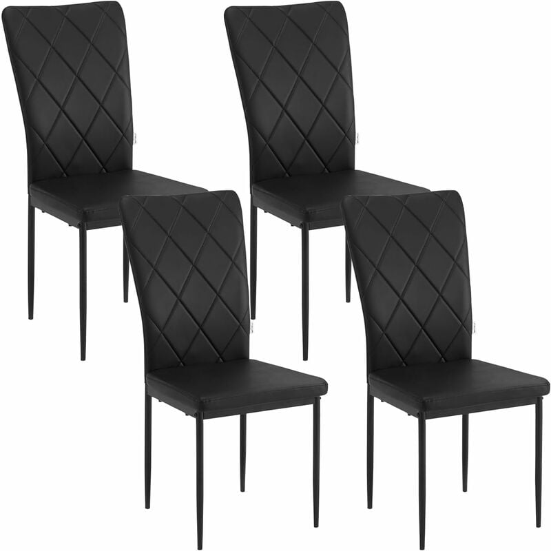 Woltu - Lot de 4 Chaises Salle à Manger en Faux Cuir et Métal, Chaise de Cuisine avec Dossier Haut, Noir