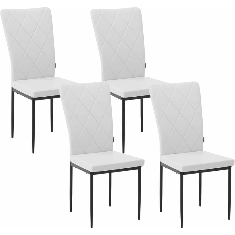 Woltu - Lot de 4 Chaises Salle à Manger en Faux Cuir et Métal, Chaise de Cuisine avec Dossier Haut, Blanc