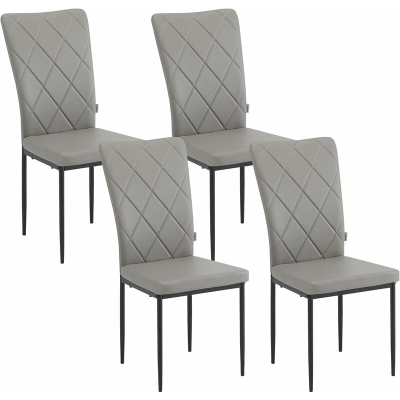 Woltu - Lot de 4 Chaises Salle à Manger en Faux Cuir et Métal, Chaise de Cuisine avec Dossier Haut, Gris