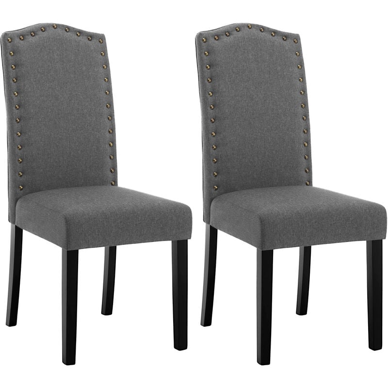 Lot de 2 Chaises Salle à Manger en Lin WOLTU, Chaise de Cuisine avec Dossier Haut, Chaise Salon Rembourré, Gris foncé
