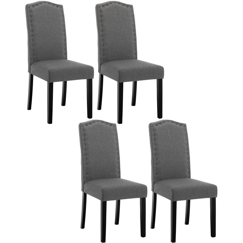 Woltu - Lot de 4 Chaises Salle à Manger en Lin Chaise de Cuisine avec Dossier Haut, Chaise Salon Rembourré, Gris foncé