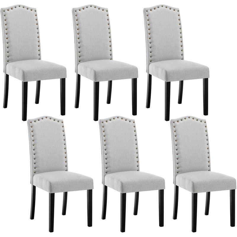 Woltu - Lot de 6 Chaises Salle à Manger en Lin Chaise de Cuisine avec Dossier Haut, Chaise Salon Rembourré, Gris Clair