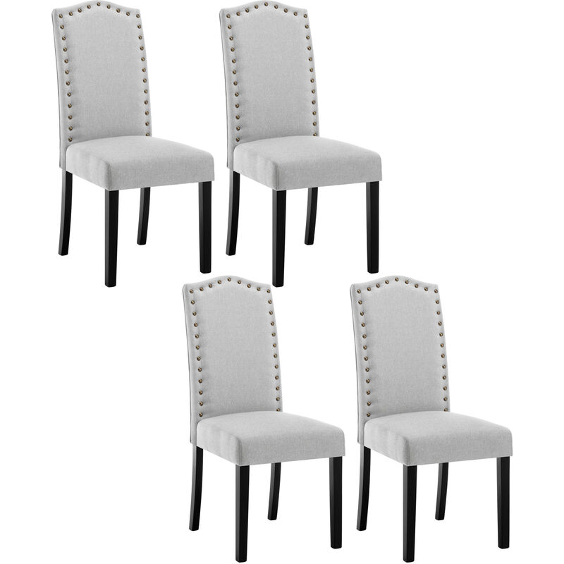 Woltu - Lot de 4 Chaises Salle à Manger en Lin Chaise de Cuisine avec Dossier Haut, Chaise Salon Rembourré, Gris Clair