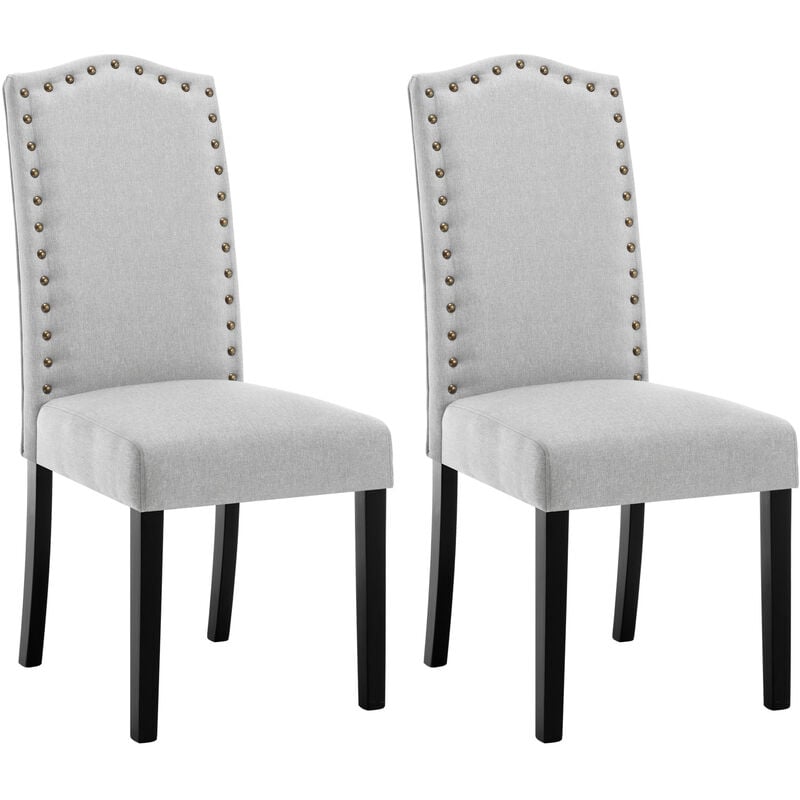 Lot de 2 Chaises Salle à Manger en Lin WOLTU, Chaise de Cuisine avec Dossier Haut, Chaise Salon Rembourré, Gris Clair