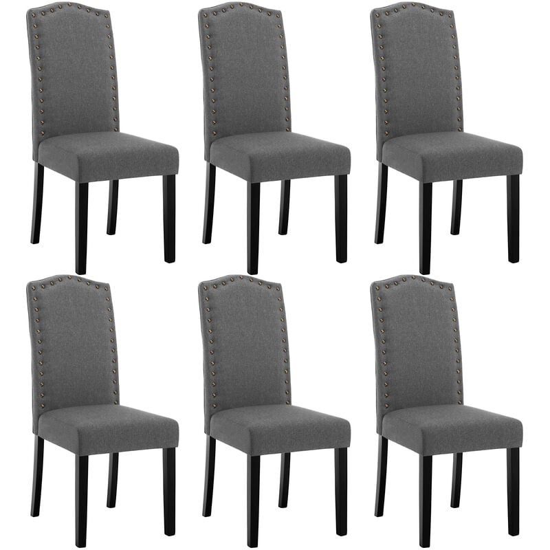 Woltu - Lot de 6 Chaises Salle à Manger en Lin Chaise de Cuisine avec Dossier Haut, Chaise Salon Rembourré, Gris foncé