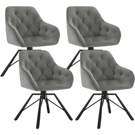 WOLTU Lot de 4 Chaises Salle à Manger Pivotante, Chaises Cuisine en Velours + Métal, Chaises à Haut Dossier, Chaises Scandinave, Gris Foncé